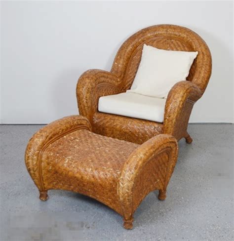 Pottery Barn Woven Rattan Chair And Ottoman Ebth