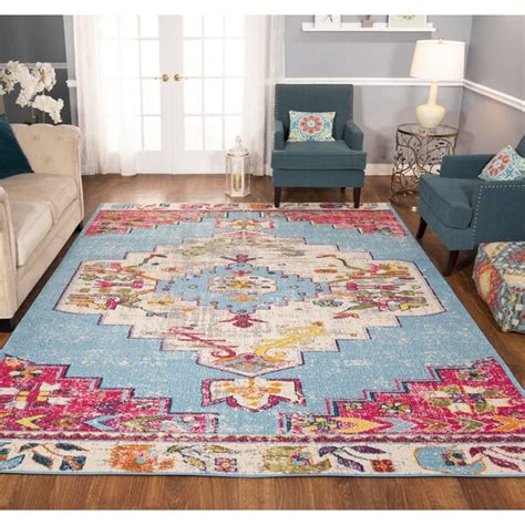 Bungalow Rose Larrick Power Loom Performance Blue Pink Rug Wayfair