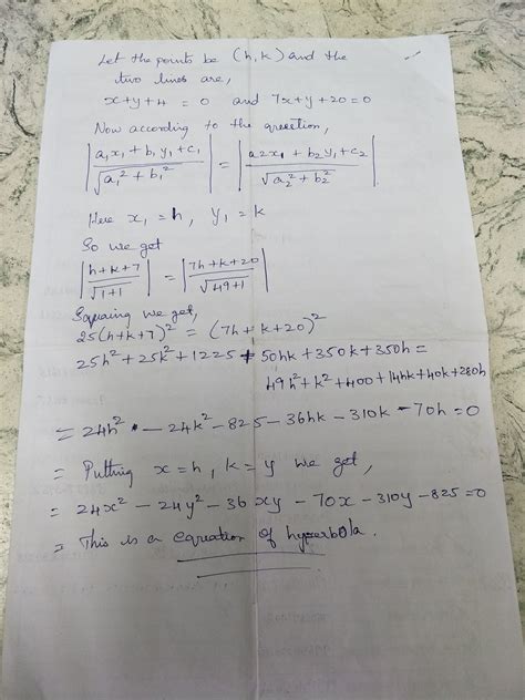 Find The Locus Of A Point Equidistant From The Lines X Y 4 0 And 7x Y