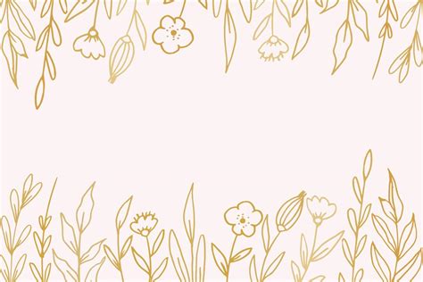 Elegant Golden Floral Background With Hand Drawn Flowers And Leaves