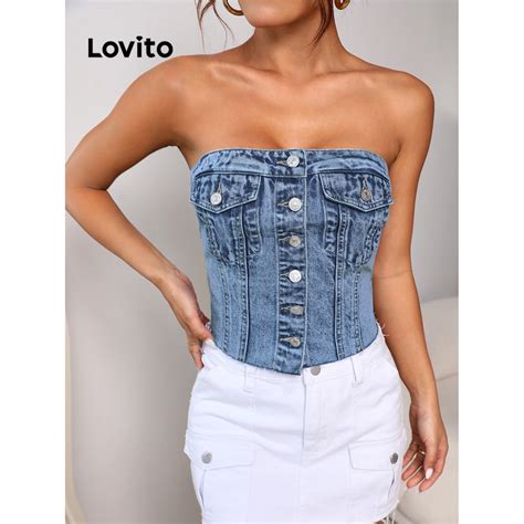 Lovito Top Jeans Es Frontais E Linha De Estrutura Para Mulheres