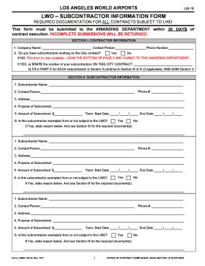 Fillable Online Bca Lacity Lwo Subcontractor Information Form Bca