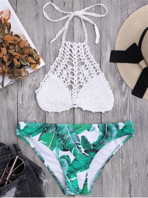 Bralette Crochet Top And Palm Tree Bikini Bottoms White S Palm Tree