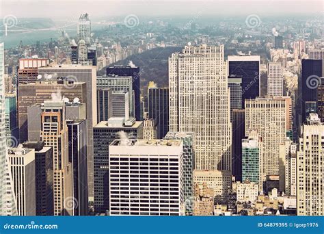 Aerial View Of Manhattan Skyline At Sunset New York City Stock Image