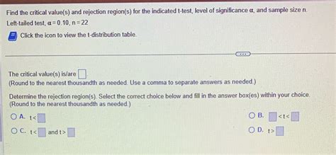 Solved Find The Critical Value S And Rejection Region S For The