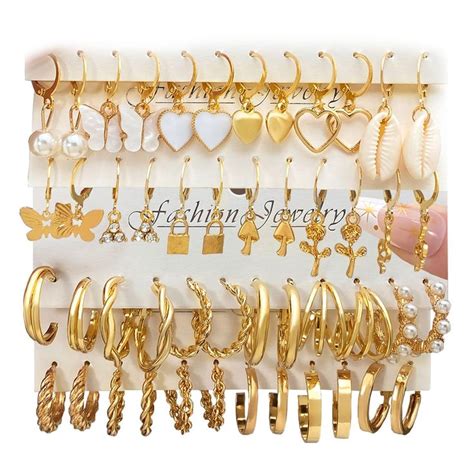 Ifkm Pairs Gold Hoop Earrings Set For Women Hypoallergenic Chunky