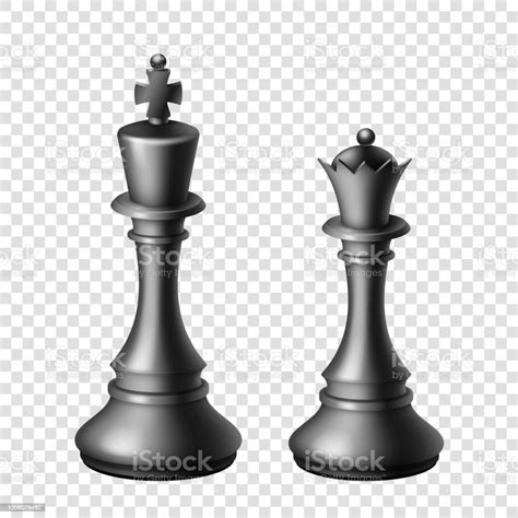 Black Chess King And Queen Icons Isolated On Transparent Background