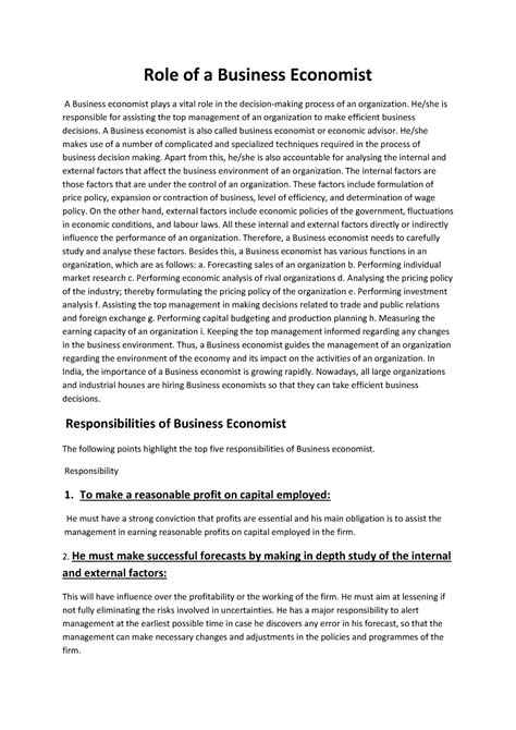 Objectives Of Firm Roles Of Economist Role Of A Business Economist A