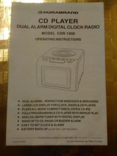 Durabrand CD Player Model CDR 1906 Instructions Manual EBay