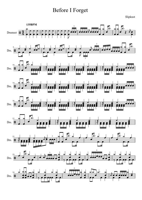 Slipknot Before I Forget Sheet Music For Drum Group Solo