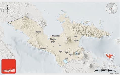 Shaded Relief 3d Map Of Camarines Sur Lighten Semi Desaturated