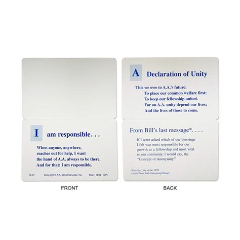 Aa Wallet Size Cards Alcoholics Anonymous Literature