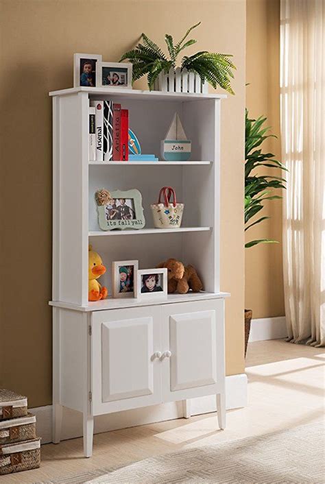 Kings Brand Furniture Wood Bookcase with Doors, White 12" deep, 30"w ...