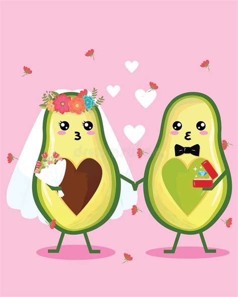 Funny Happy Cute Happy Smiling Couple Of Avocado In Love Stock Vector Illustration Of Avocado