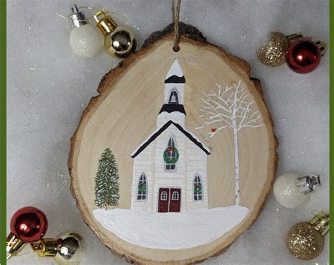 Hand Painted Winter Church Ornament Winter Decor Christmas - Etsy