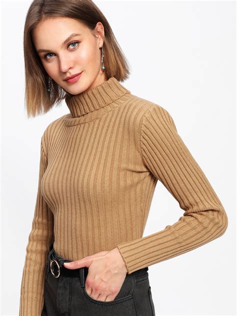 Rib Knit Turtleneck Sweater Shein Sheinside