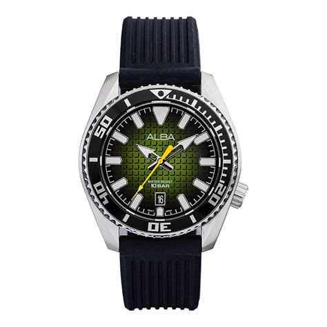 Jual Jam Tangan Pria Alba Active AS9P07X1 Men Green Dial Black Rubber