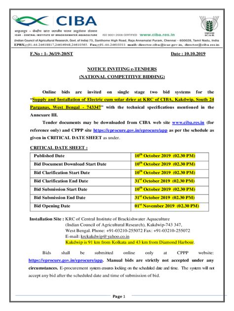 Fillable Online E Tenders Notice Inviting National Competitive Bidding