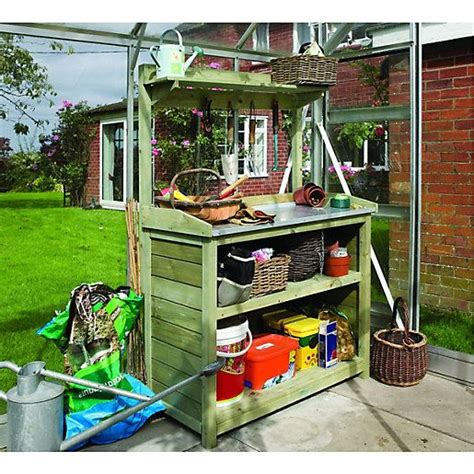 Rowlinson 3 X 2ft Timber Potting Table With Shelves Uk