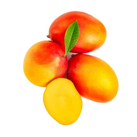 Mango Fruits With Mango Leaves Isolated On A White Background Whole