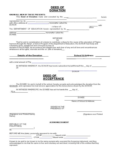 Deed Of Donation Deed Of Acceptance Pdf Deed Document