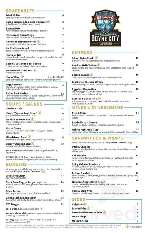 Boyne City Tap Room menu in Boyne City, Michigan, USA