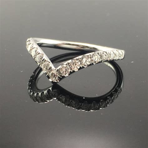 Diamond V Ring 14k White Gold And Diamond V Shaped Wedding Band 14k