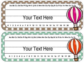 Hot Air Balloon Desk Tags Name Cards EDITABLE Hot Air Balloon Classroom Theme Hot Air