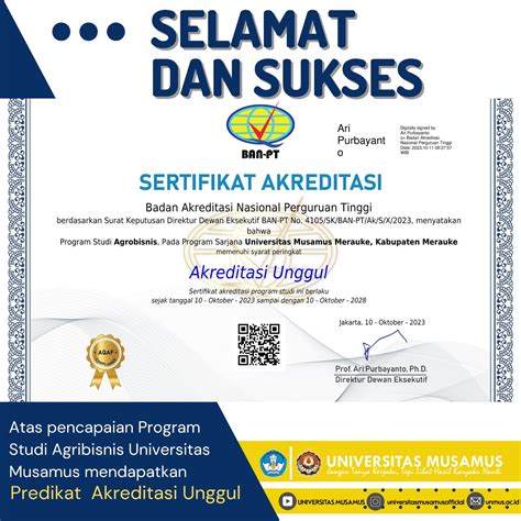 Selamat Dan Sukses Atas Pencapaian Prodi Agribisnis Dengan Predikat