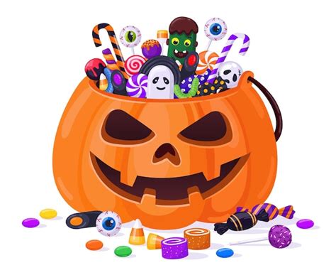 Premium Vector Halloween Pumpkin With Candies Cartoon Sweets Pumpkin