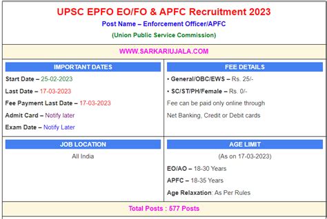 UPSC EPFO EO AO APFC Online Form 2023 SarkariUjala