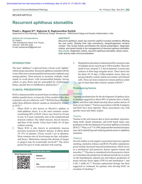 (PDF) Recurrent aphthous stomatitis