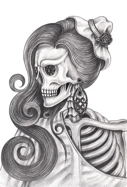 Girl Skull Tattoo Designs Drawings Stock Photos Royalty Free Girl