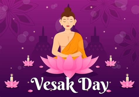 Vesak Day Celebration Vector Illustration Con Lotus Flower Lantern O