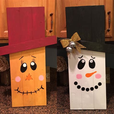 Reversible Wooden Snowman Scarecrow Holiday Crafts Christmas Crafts