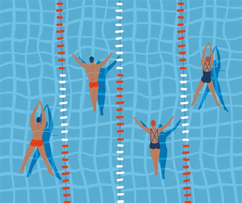 Swimmers Are Swimming In Swimming Pool Top View Flat Vector