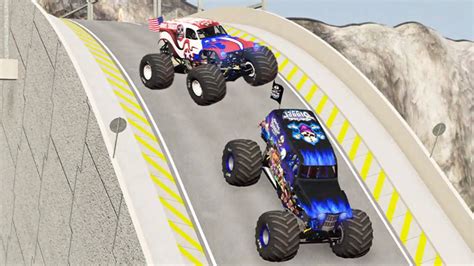 Monster Jam Monster Trucks Epic High Speed Jumps And Crashes Beamng Drive And Steel Titans 2