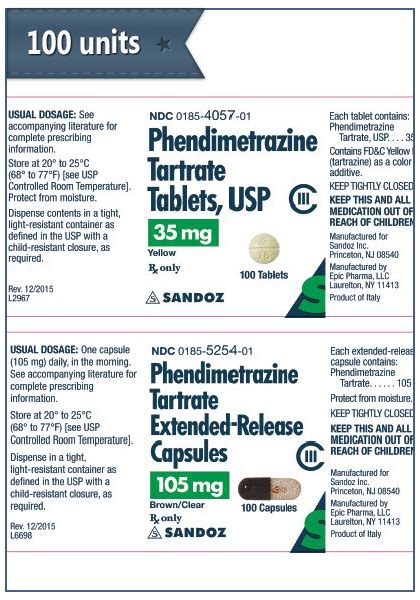 Phendimetrazine Tartrate 35 Mg 105 Mg X 100 Units Per Box