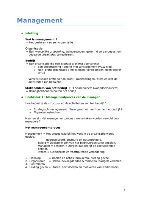 Management Samenvatting Management Inleiding Wat Is Management Het