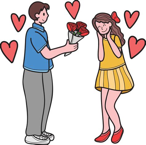 Hand Drawn Man Giving Flowers To Woman Illustration 16532963 Vector Art