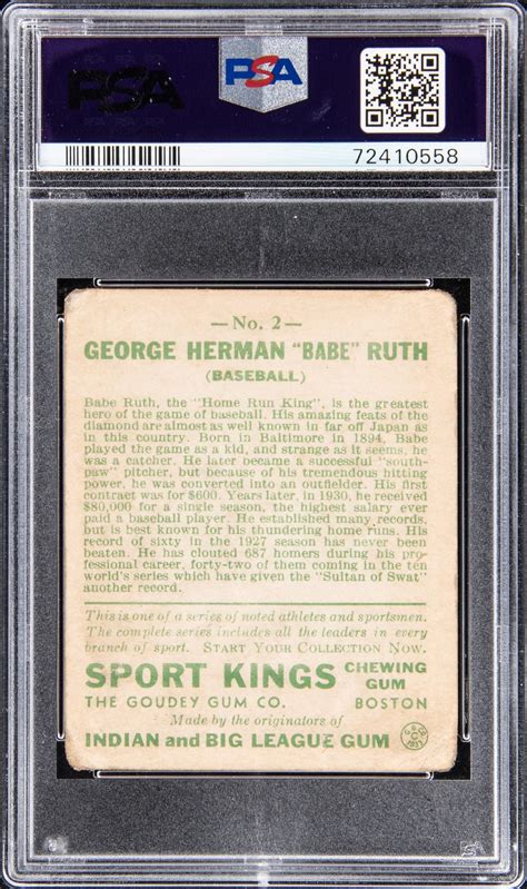 Goudey Sport Kings Babe Ruth Baseball Psa Pr