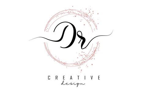 Handwritten Dr D R Letter Logo With Sparkling Circles With Pink Glitter