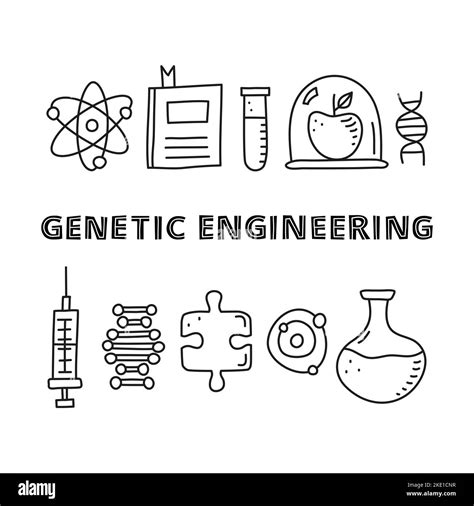 Poster With Lettering And Doodle Outline Genetic Engineering Icons