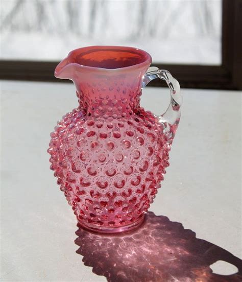 Fenton Opalescent Cranberry Hobnail Pitcher Etsy Fenton Opalescent Fenton Glass