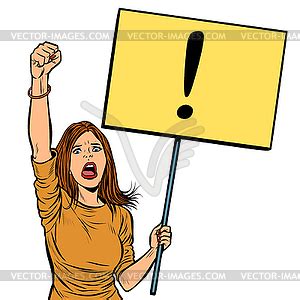 Woman protesting with poster - vector clip art