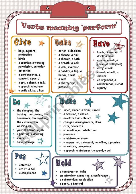 Verbs meaning "perform" - ESL worksheet by mada_1