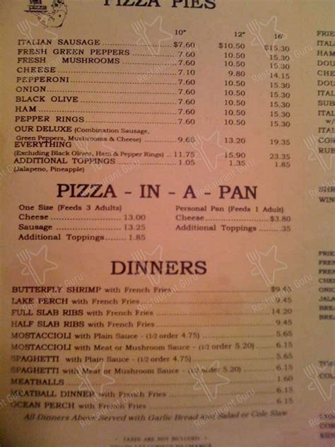 Menu at Villa Pizza pizzeria, Griffith