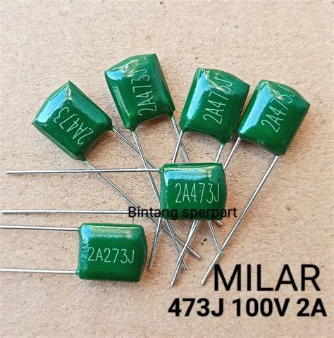 10 BUAH KAPASITOR MILAR 473J 100V 2A 47k 47n 0 047uf CAPACITOR MILAR