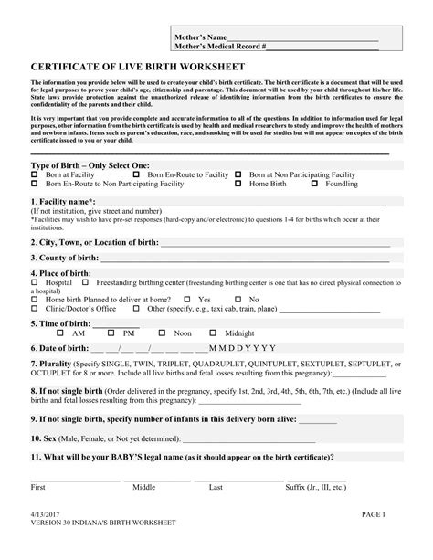 Certificate Of Live Birth Worksheet Docslib