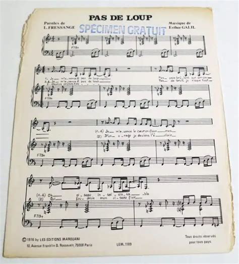 Partition Vintage Sheet Music Esther Galil Pas De Loup S Promo